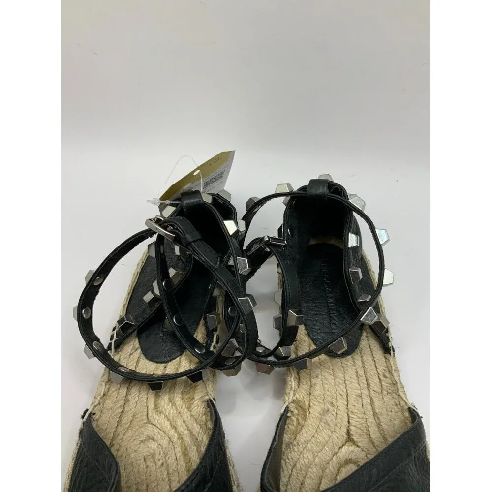Rebecca Minkoff Black Leather Studded Strap Espadrilles Flats, Size 6
